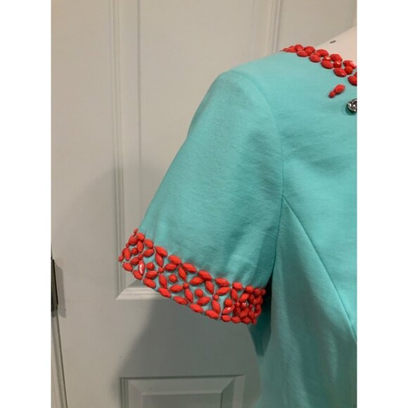 Lilly Pulitzer Nora Aqua Blue Coral Beaded Sheath Dress Size 4 - Picture 4 of 8